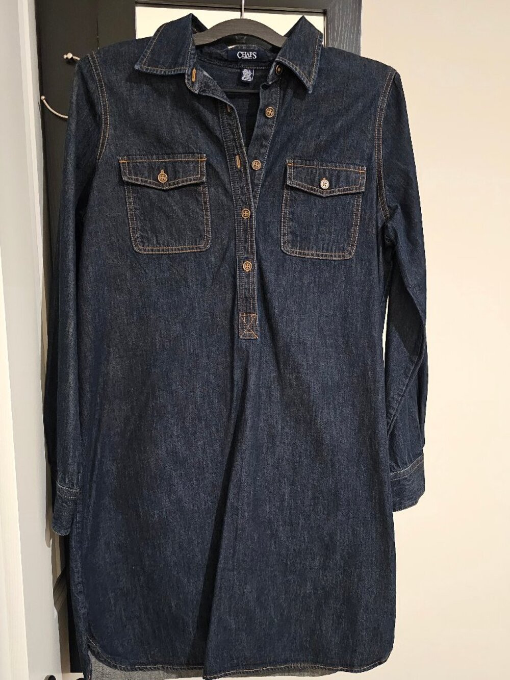 Chaps Dark Wash Denim Chambray Shirt Dress